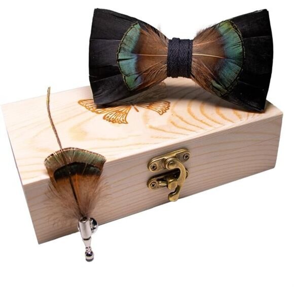Handmade Feather Pre-tied Bow tie Black1 - Picture 1 of 5